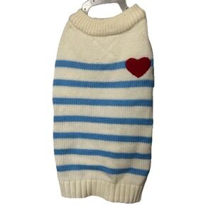 Draper James Striped Dog Sweater Size M White With Blue Stripes and A heart PB4